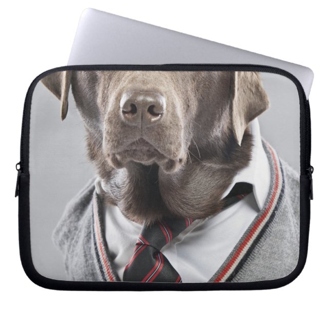 Hund in der Strickjacke und in der Kappe Laptopschutzhülle (Vorderseite)