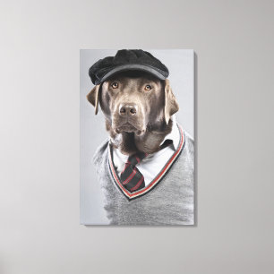 Hund in der Strickjacke und in der Kappe Leinwanddruck