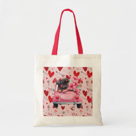 Hund in einem Auto mit Herz Tragetasche