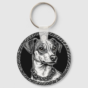 Hund in einem kreisförmigen dekorativen Rahmen Schlüsselanhänger