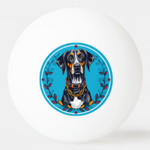 Hund in einem kreisförmigen floralen Design Tischtennisball
