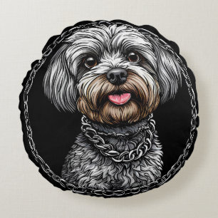 Hund in einem künstlerischen Design Rundes Kissen
