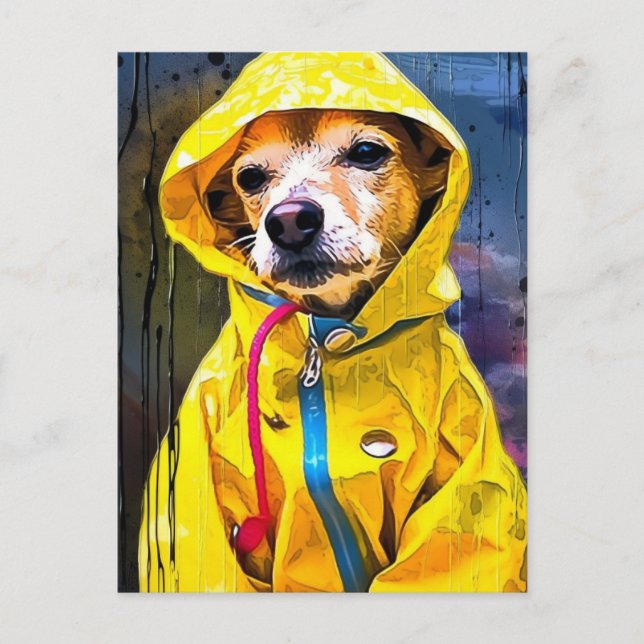 Hund in einem Niedlichen Gelbmantel Postkarte (Vorderseite)
