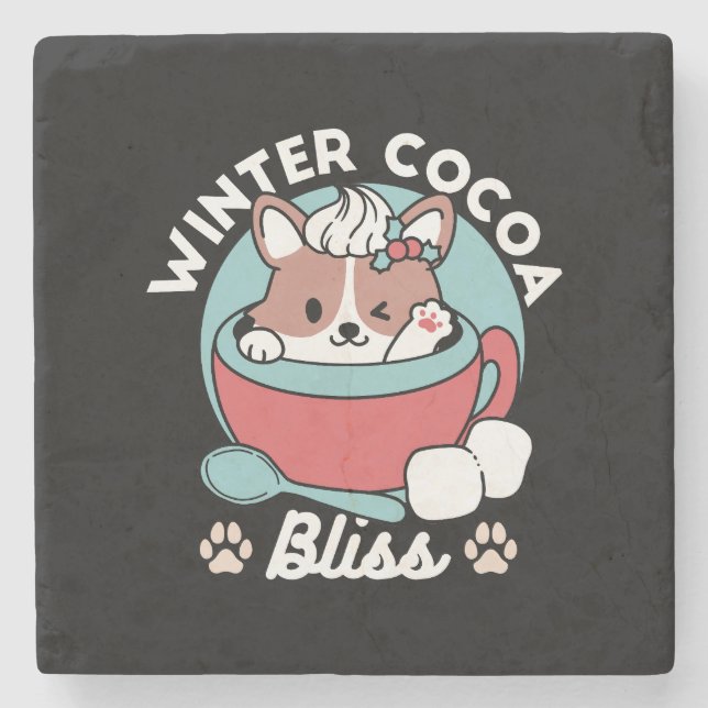 Hund in festlicher Tasse für die Ferien in den Ber Steinuntersetzer (Vorderseite)
