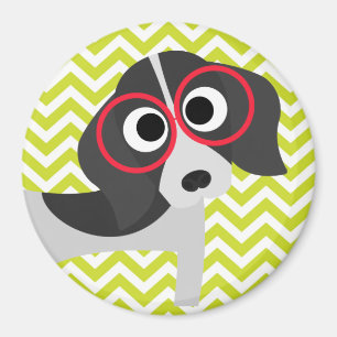Hund in Gläser Green Zickzack Stripe Muster Magnet