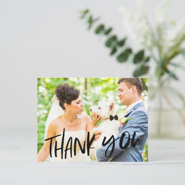 Hund in Hochzeit Foto Danke Postcard Postkarte (Stehend Vorderseite)