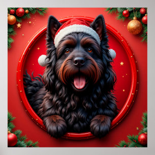 Hund in Santa-Mütze umgeben von festlichen Weihnac Poster