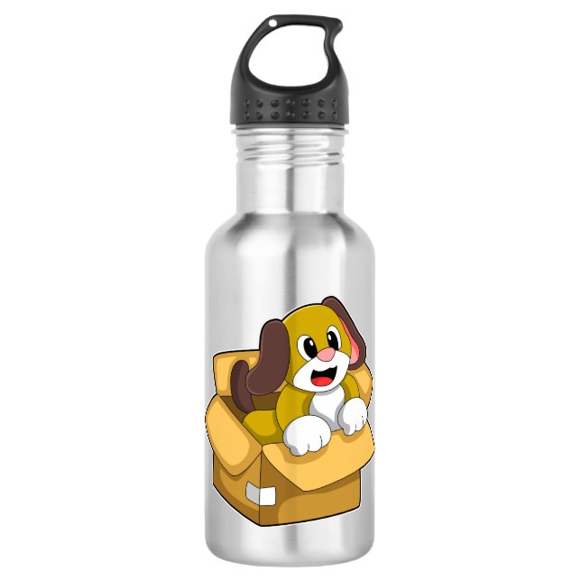 Hund in Schachtel Edelstahlflasche (Vorderseite)