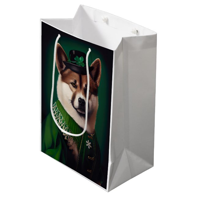 Hund in St. Patrick's Day Dress Mittlere Geschenktüte (Vorderseite Schrägansicht)