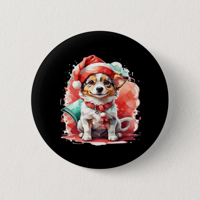 Hund in Weihnachtshut - Weihnachtsgeschenk überdac Button (Vorderseite)