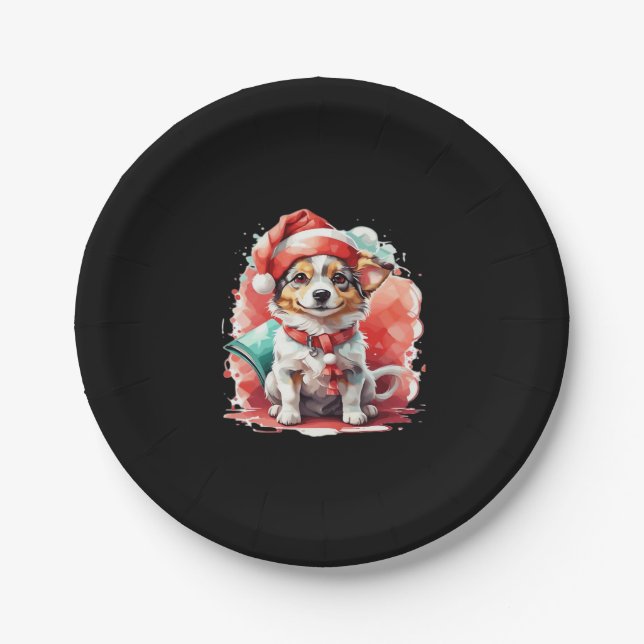 Hund in Weihnachtshut - Weihnachtsgeschenk überdac Pappteller (Vorderseite)