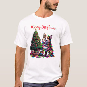 Hund in Weihnachtslichter eingewickelt Kunst T-Shirt