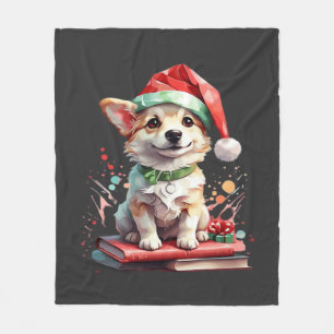 Hund in Weihnachtsmütze mit Büchern - Ein perfekte Fleecedecke