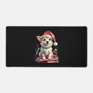 Hund in Weihnachtsmütze mit Büchern - Ein perfekte Schreibtischunterlage