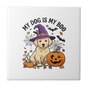 Hund ist Boo Halloween Hexe Welpe Kürbis_1 Fliese