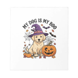 Hund ist Boo Halloween Hexe Welpe Kürbis_1 Notizblock