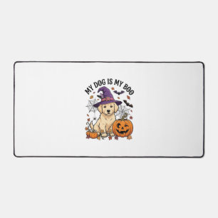 Hund ist Boo Halloween Hexe Welpe Kürbis_1 Schreibtischunterlage