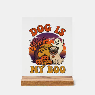 Hund ist Boo Halloween Mops Geist Kürbisse_1 Acrylschild