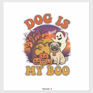 Hund ist Boo Halloween Mops Geist Kürbisse_1 Aufkleber