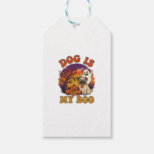 Hund ist Boo Halloween Mops Geist Kürbisse_1 Geschenkanhänger