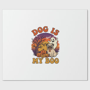 Hund ist Boo Halloween Mops Geist Kürbisse_1 Geschenkpapier