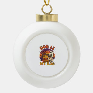Hund ist Boo Halloween Mops Geist Kürbisse_1 Keramik Kugel-Ornament