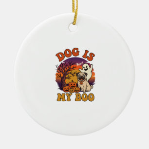 Hund ist Boo Halloween Mops Geist Kürbisse_1 Keramik Ornament