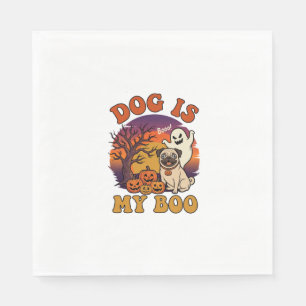 Hund ist Boo Halloween Mops Geist Kürbisse_1 Serviette