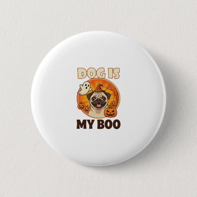Hund ist Boo Pug Halloween Geist Kürbis Button (Vorderseite)