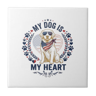 Hund ist Herz Amerikanische Flagge Sonnenbrille_1 Fliese