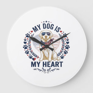 Hund ist Herz Amerikanische Flagge Sonnenbrille_1 Große Wanduhr