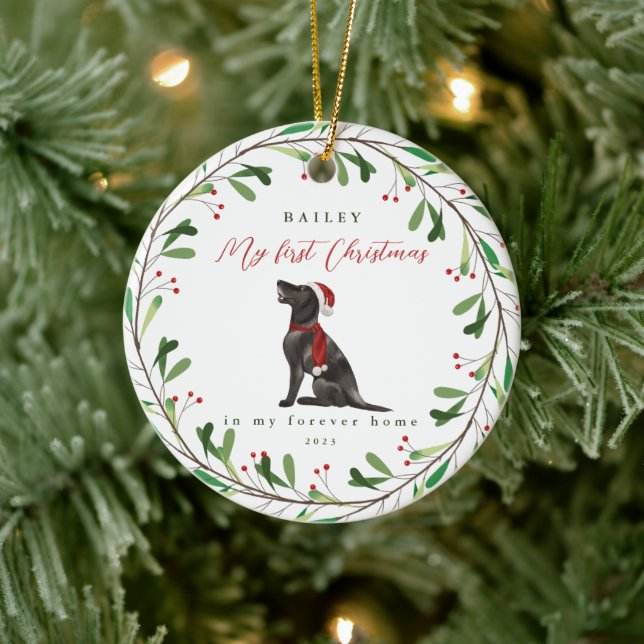 Hund ist mein erstes Weihnachten mit Name Pointer  Keramik Ornament (Baum)