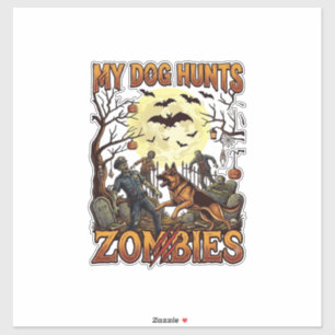 Hund jagt Zombies Halloween Deutscher Schäferhund Aufkleber