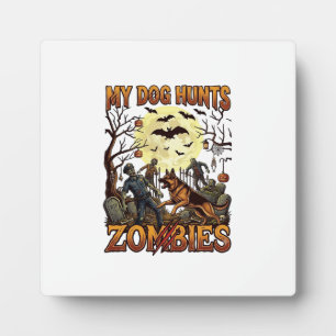 Hund jagt Zombies Halloween Deutscher Schäferhund Fotoplatte