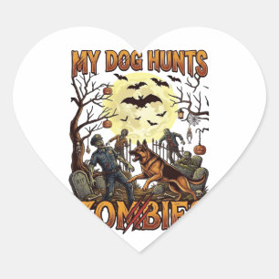 Hund jagt Zombies Halloween Deutscher Schäferhund Herz-Aufkleber