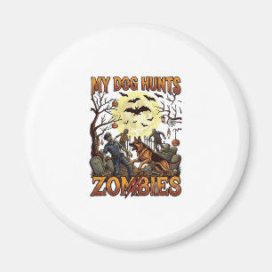 Hund jagt Zombies Halloween Deutscher Schäferhund Magnet