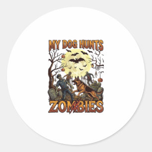 Hund jagt Zombies Halloween Deutscher Schäferhund Runder Aufkleber