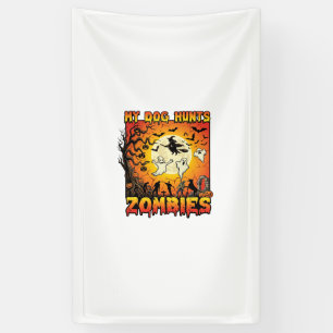 Hund jagt Zombies Halloween Geister Hexe Mond Banner