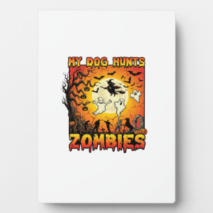 Hund jagt Zombies Halloween Geister Hexe Mond Fotoplatte