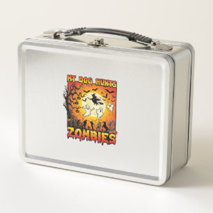 Hund jagt Zombies Halloween Geister Hexe Mond Metall Brotdose