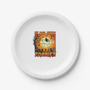 Hund jagt Zombies Halloween Geister Hexe Mond Pappteller