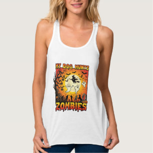 Hund jagt Zombies Halloween Geister Hexe Mond Tank Top