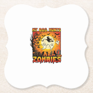 Hund jagt Zombies Halloween Geister Hexe Mond Untersetzer