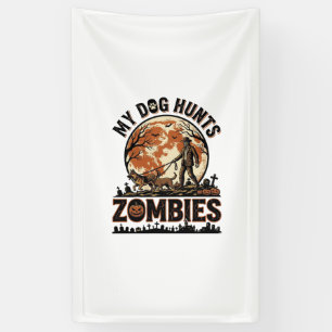 Hund jagt Zombies Vintage Halloween Vektor Design_ Banner