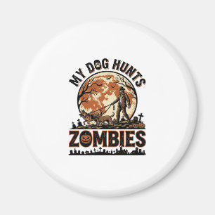 Hund jagt Zombies Vintage Halloween Vektor Design_ Magnet