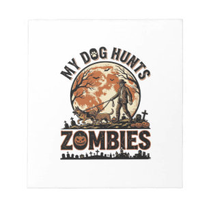 Hund jagt Zombies Vintage Halloween Vektor Design_ Notizblock