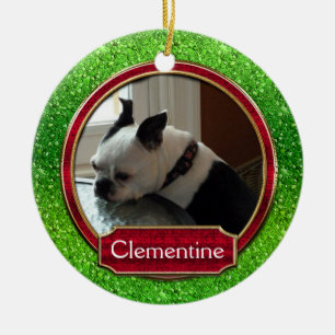 Hund Katze Foto Grün Rot Glanz Weihnachten Keramikornament