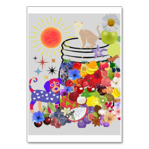 Hund, Katze, Obst und Blume Tischnummer