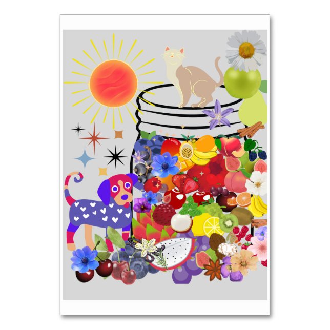 Hund, Katze, Obst und Blume Tischnummer (Vorderseite)