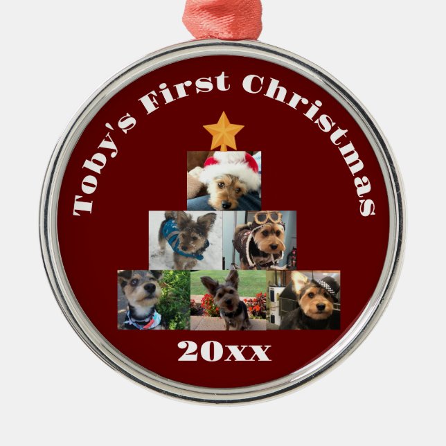 Hund, Katze oder Haustier Foto Collage Weihnachtsb Ornament Aus Metall (Vorne)